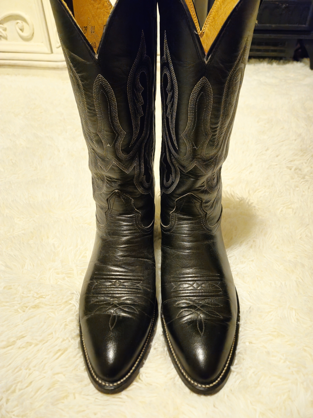 Men's Black Leather Western Cowboy Boots - Elegant Stitch Detail